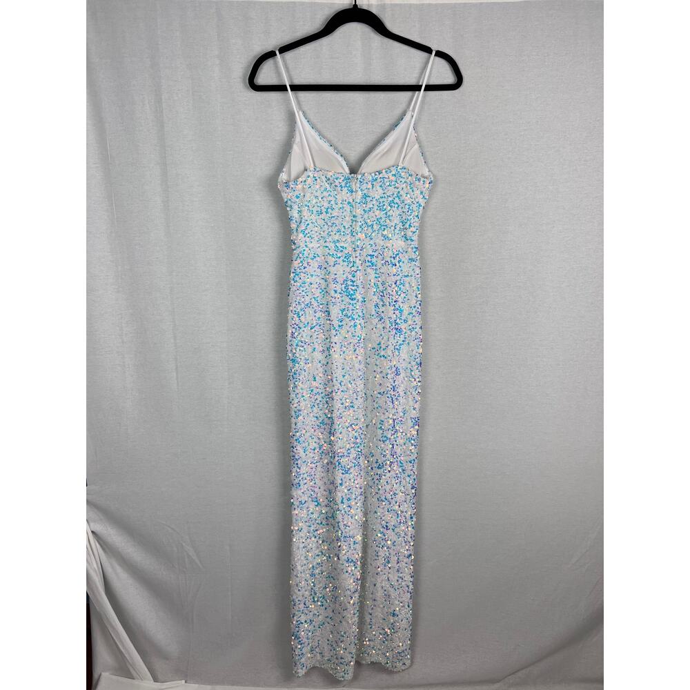 B Smart Maxi Dress White Iridescent Sequin Gown Formal Bachelorette Party Glam - Picture 2 of 7